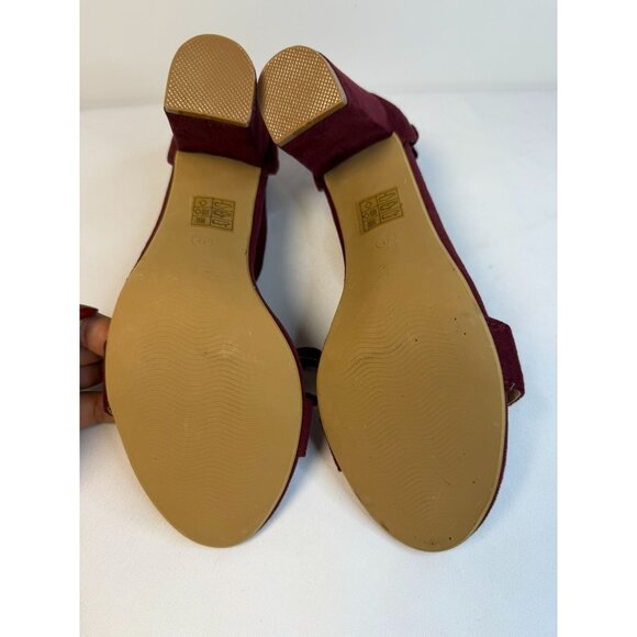 Allegra K Women's Size 9 Burgundy Open Toe Lace Up Chunky High Heel Sandals - Picture 10 of 11